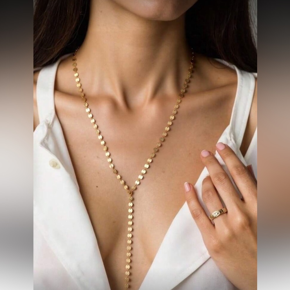 NWOT Gold or Silver Tone Sequin Circle Disc Lariat Y Necklace